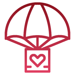Icon of a box with a heart below a parachute.